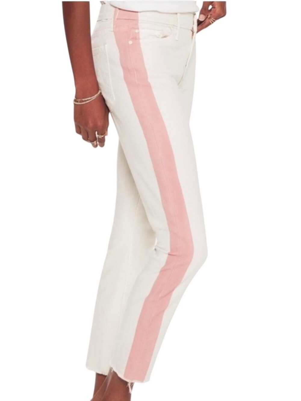 Mother Denim Looker Ankle Fray Skinny Jean So Far Gone Raw Hem Ivory Pink 25